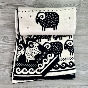 Black Ivory Sheep Ram Lamb Throw Blanket Afghan Cotton Reversible Made in India